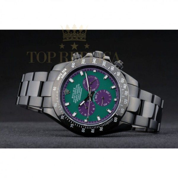Replica Rolex Daytona Black Ion Plated Tachymeter Black Stainless Steel Strap Green Dial 80246