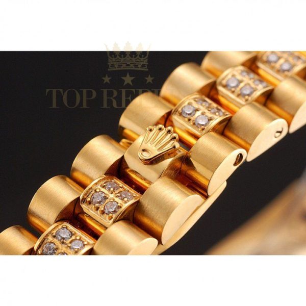 Replica Rolex DayJust Diamond Pave White Dial Gold Diamond Bracelet 1453957