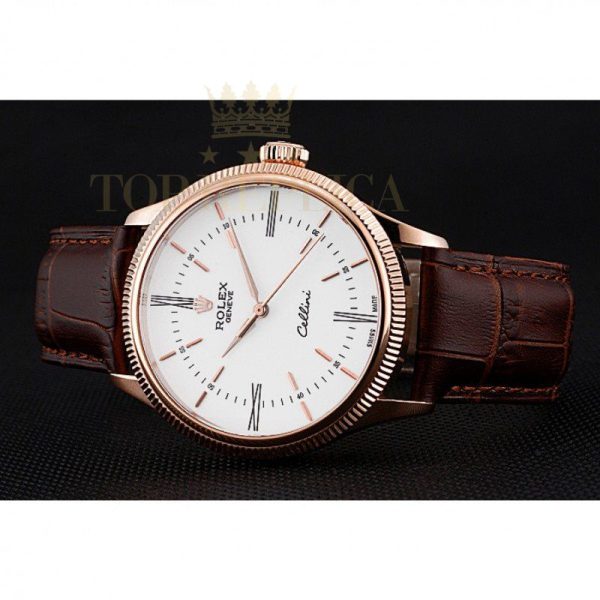 Replica Rolex Cellini Time Gold Case White Dial Brown Leather Bracelet 622655