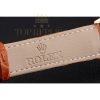 Replica Rolex Cellini White Dial Roman Numerals Rose Gold Case Light Brown Leather Strap