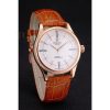 Replica Rolex Cellini White Dial Roman Numerals Rose Gold Case Light Brown Leather Strap