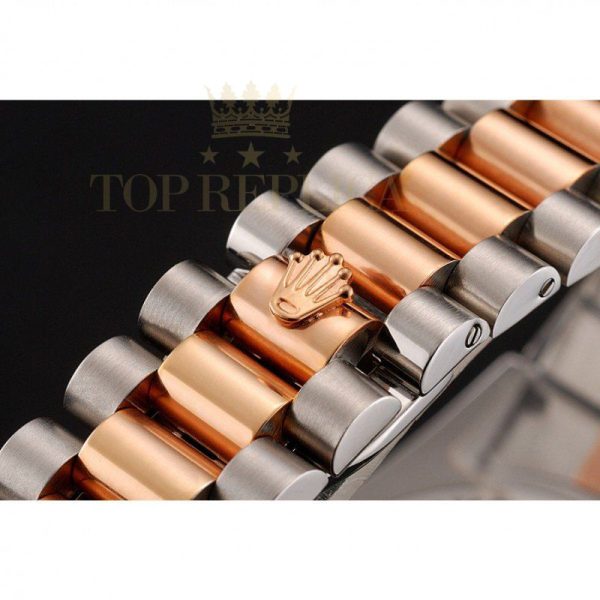 Replica Rolex Day-Date Diamonds Bezel White Dial Rose Gold And Staineless Steel Bracelet 1454108