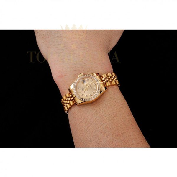 Replica Rolex Lady-Datejust Champagne Dial Diamond Bezel Gold Jubilee Bracelet 1454096