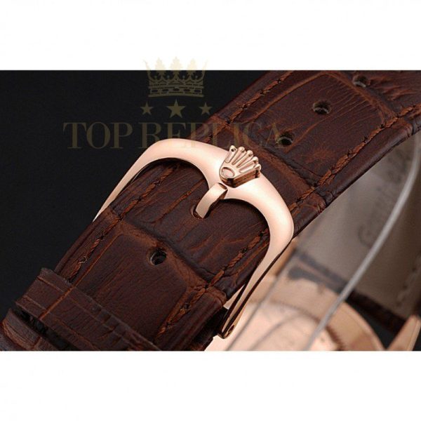 Replica Rolex Cellini Time Gold Case White Dial Brown Leather Bracelet 622655