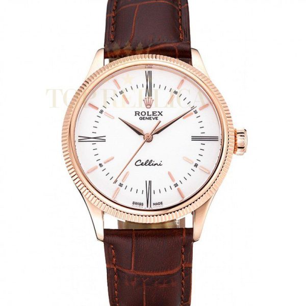 Replica Rolex Cellini Time Gold Case White Dial Brown Leather Bracelet 622655 Replica Rolex Cellini Time Gold Case White Dial Brown Leather Bracelet 622655