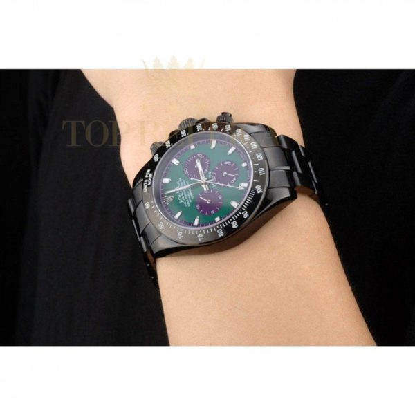Replica Rolex Daytona Black Ion Plated Tachymeter Black Stainless Steel Strap Green Dial 80246
