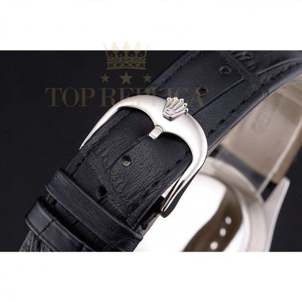 Replica Rolex Cellini Date White Dial Stainless Steel Case Black Leather Strap