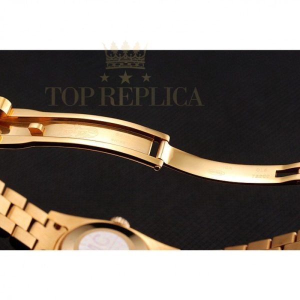 Replica Rolex DayJust Diamond Pave White Dial Gold Diamond Bracelet 1453957
