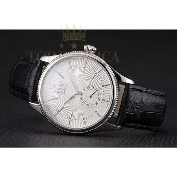 Replica Rolex Cellini White Dial Stainless Steel Case Black Leather Strap