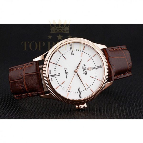 Replica Rolex Cellini Time Gold Case White Dial Brown Leather Bracelet 622655
