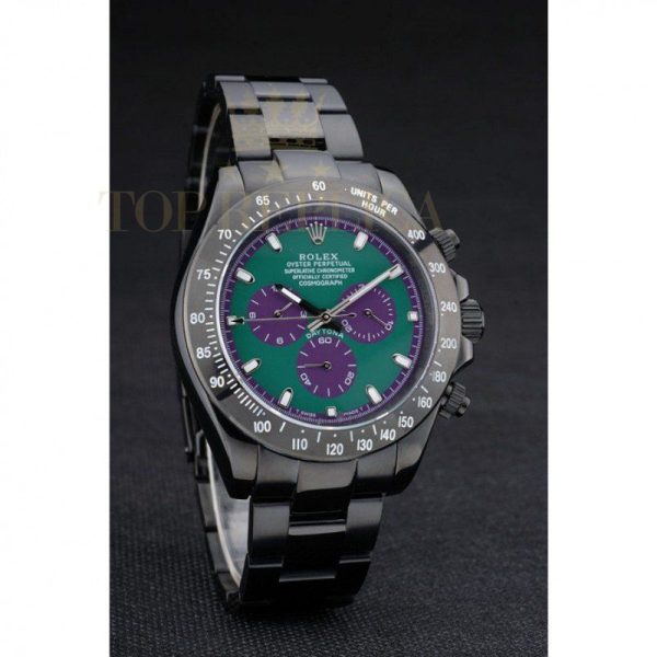 Replica Rolex Daytona Black Ion Plated Tachymeter Black Stainless Steel Strap Green Dial 80246
