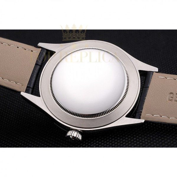 Replica Rolex Cellini White Dial Stainless Steel Case Black Leather Strap