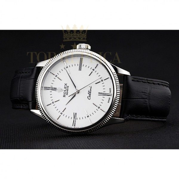 Replica Rolex Cellini Time Silver Case White Dial Black Leather Bracelet 622653