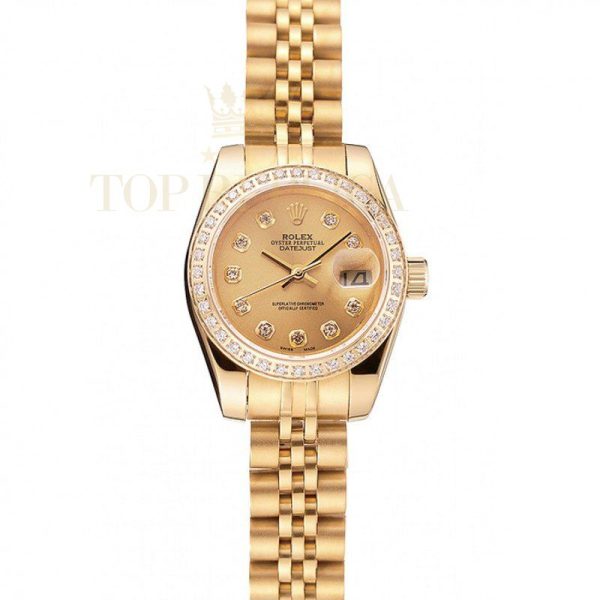 Replica Rolex Lady-Datejust Champagne Dial Diamond Bezel Gold Jubilee Bracelet 1454096