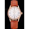 Replica Rolex Cellini White Dial Roman Numerals Rose Gold Case Light Brown Leather Strap