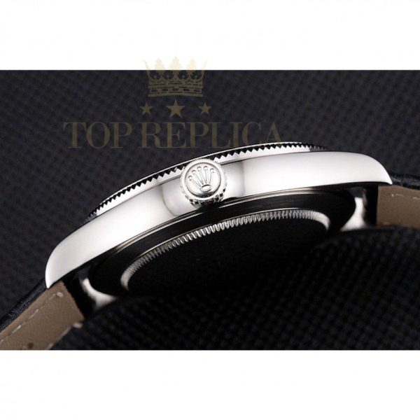 Replica Rolex Cellini Date White Dial Stainless Steel Case Black Leather Strap