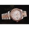 Replica Rolex Day-Date Diamonds Bezel White Dial Rose Gold And Staineless Steel Bracelet 1454108