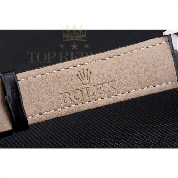 Replica Rolex Cellini Date White Dial Stainless Steel Case Black Leather Strap