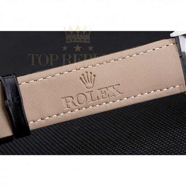 Replica Rolex Cellini White Dial Stainless Steel Case Black Leather Strap