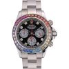 Replica Rolex Daytona Cosmograph Rainbow Crystals Bezel Stainless Steep Strap Black Dial 80250