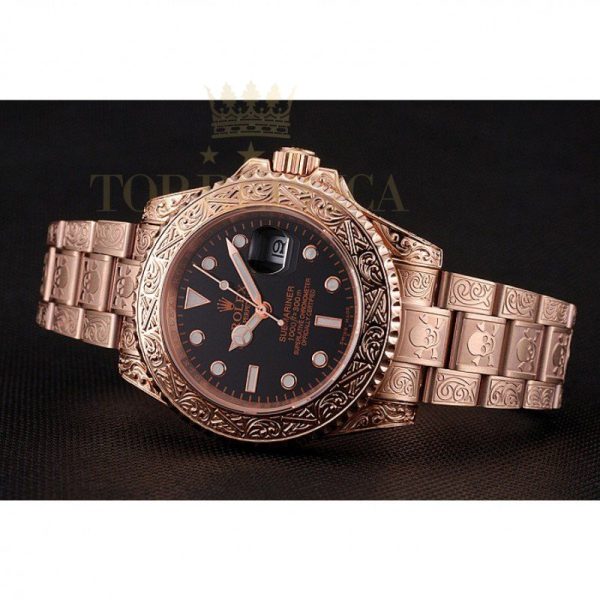 Replica Rolex Submariner Skull Limited Edition Black Dial Rose Gold Case And Bracelet 1454086