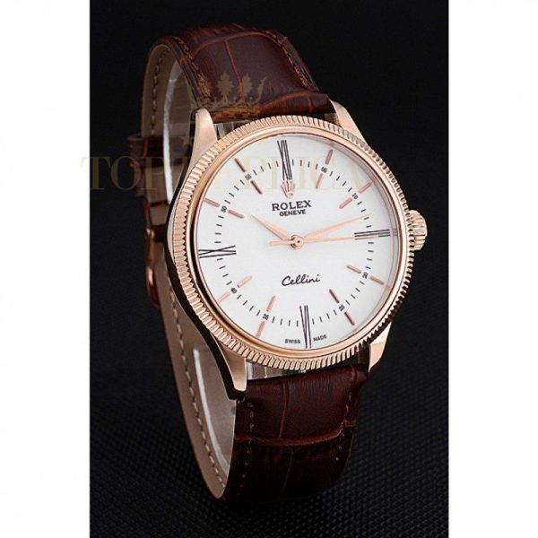 Replica Rolex Cellini Time Gold Case White Dial Brown Leather Bracelet 622655