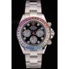 Replica Rolex Daytona Cosmograph Rainbow Crystals Bezel Stainless Steep Strap Black Dial 80250