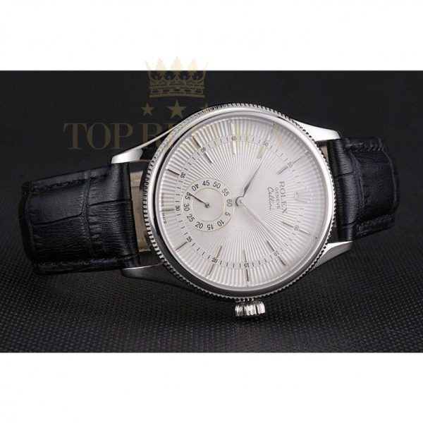 Replica Rolex Cellini White Dial Stainless Steel Case Black Leather Strap