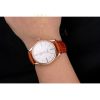Replica Rolex Cellini White Dial Roman Numerals Rose Gold Case Light Brown Leather Strap