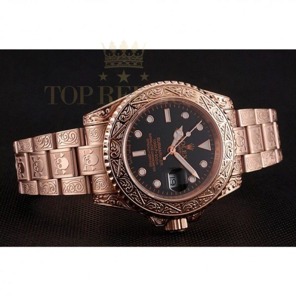 Replica Rolex Submariner Skull Limited Edition Black Dial Rose Gold Case And Bracelet 1454086
