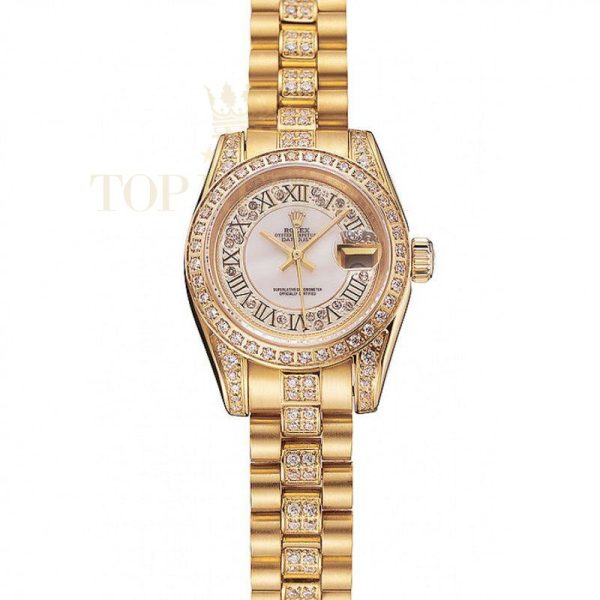Replica Rolex DayJust Diamond Pave White Dial Gold Diamond Bracelet 1453957 Replica Rolex DayJust Diamond Pave White Dial Gold Diamond Bracelet 1453957