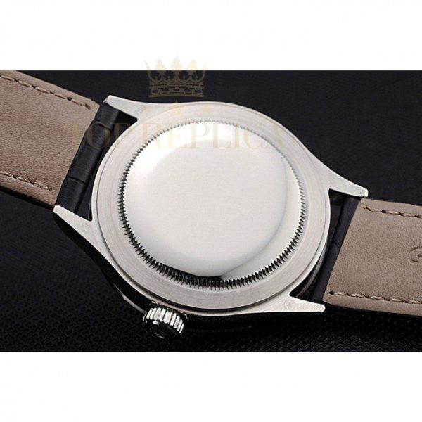 Replica Rolex Cellini Time Silver Case White Dial Black Leather Bracelet 622653