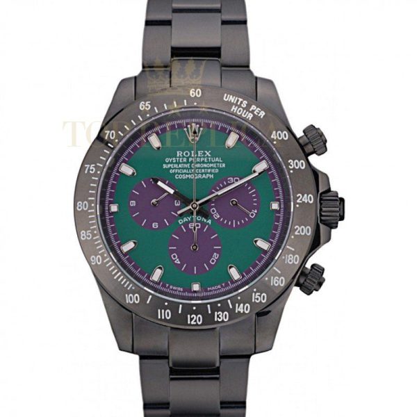 Replica Rolex Daytona Black Ion Plated Tachymeter Black Stainless Steel Strap Green Dial 80246